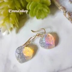 14kgfミスティックレインボークォーツバードカービングピアスorイヤリング