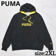 PUMA スウェット パーカー ブラック/イエロー 2XL プーマ コットンポリ