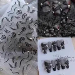 No.270　レースリボン　ブラック　ネイルシール