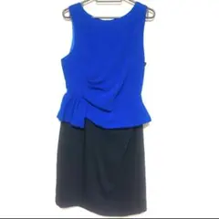 ブルーノースリーブペプラムひざ丈ワンピース