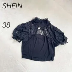 SHEIN　ドッキングレーストップス　パフスリーブ　半袖　透け感　肌見せのサムネイル