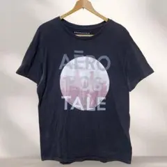 エアロポステール プリント Tシャツ クルーネック 半袖 黒 綿 デイリー M