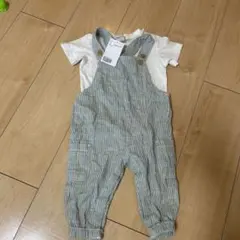 H&MベビーコットンサロペットTシャツセット　オーバーオールサイズ75(6〜9m