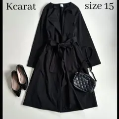 ◆極美品◆Kcarat◆大きいサイズ◆ノーカラースプリングロングコート◆黒◆3L