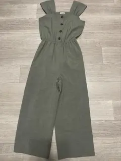 オリーブグリーン サロペット ボタン付き