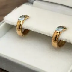 【極美品】K18刻印あり アクアマリン ゴールド フープピアス 両耳用 4.6gのサムネイル