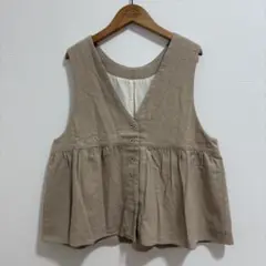 Samansa Mos2 ウール混前後着ギャザーベスト　ベージュ