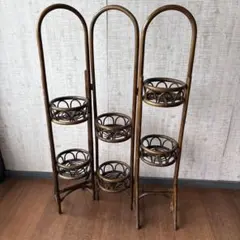 未使用展示品】ラタン フラワーラック 3連 折りたたみ 花台【説明文