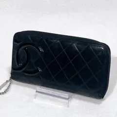 【美品】CHANEL カンボンライン ココマーク ラウンドファスナー 長財布 黒のサムネイル