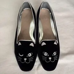 猫にゃん　フラットシューズ 黒