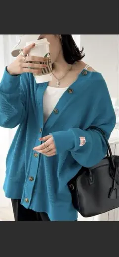 2月中の出品★Javaワッフル2wayオーバーサイズカーディガン ブルー水色M