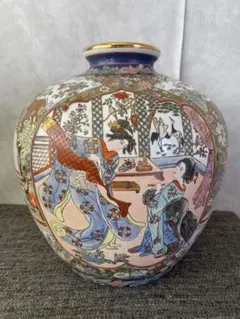 有田焼　吉國作　金彩草花図花瓶　花入　壺　古美術　唐物骨董