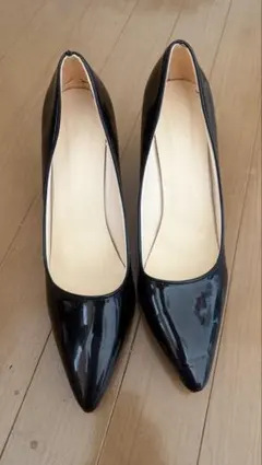 エナメル ポインテッドトゥ パンプス ブラック 27cm