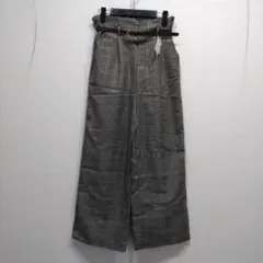【新品・タグ付き】チェック柄ワイドパンツ L ベルト付き グレー