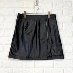 シーイン【L】黒系 ラップ風 フェイクレザー ミニスカート ジップ付 ストレッチ