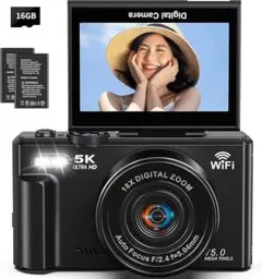 デジタルカメラ 5K 7500万画素 デジカメスマホに送れる WIFI転送機能 デジタルカメラ 5K動画 7500万画素 デジカメ スマホに送れる ブラック