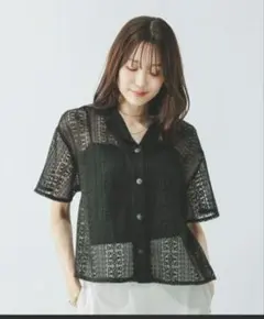 美品☆ロペピクニック☆レースシャツ半袖 ブラックLサイズ