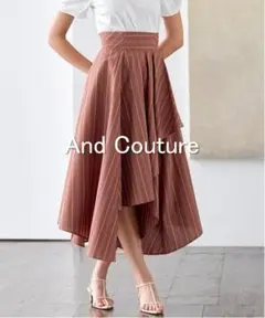 【美品】And Couture ストライプアシメラッフルスカート ブラウン