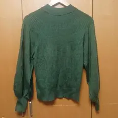 グリーンリブ編み長袖トップス Mサイズ