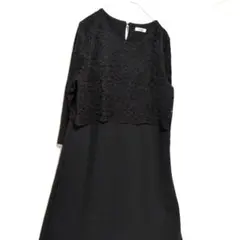 美品】 黒 ワンピース Ｌ ピュアラスト　レース ベスト 袖 ほぼ新品　伸縮