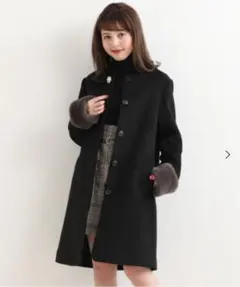 MAJESTIC LEGON ファー袖ノーカラーコート ブラックMサイズ