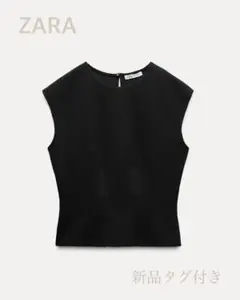 【新品タグ付】ZARA ザラ　ブラック ノースリーブ トップス L