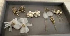 花モチーフ　ゴールド　パール　チェーン　ホワイト　　ピアス　まとめ売り