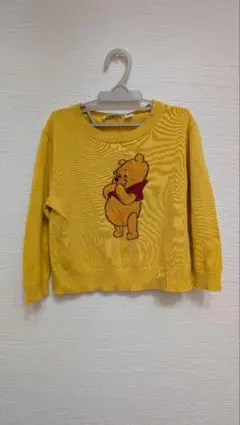 プーさん刺繍イエローニットセーター