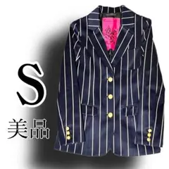 ストライプ 金ボタン テーラードジャケット S 美品 ネイビー