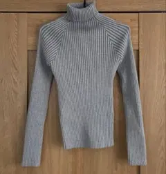 関西ファッション連合　グレー　リブニットセーター ハイネック　F