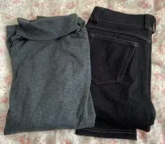 レディース ミセス　ブラックスキニー暖かデニムパンツ＋おまけ トップス