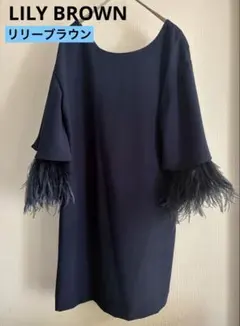美品✨リリーブラウン　フェザー　ワンピース　ネイビー