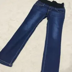 マタニティ デニム フレアパンツ ダークブルー