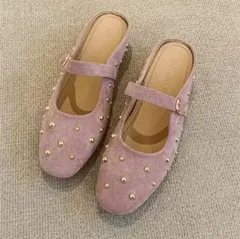 23.5cmインヒールパンプス スタッズ付き フラットシューズ 美脚 レディース