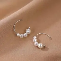 パール付き純銀フープピアス