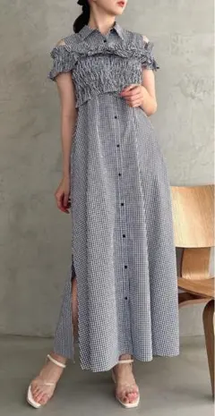 美品【dazzlin】ギャザービスチェ SET ワンピース 白黒 ギンガム M