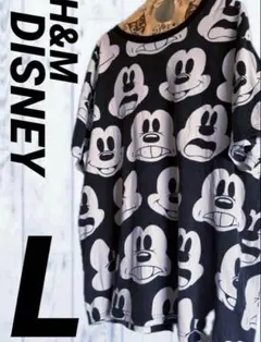 H&M ディズニー ミッキーマウス 総柄 Tシャツ メンズ XL ブラック 半袖のサムネイル
