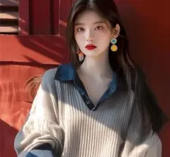 長袖シャツつきニットL