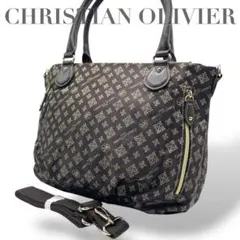 美品 クリスチャンオリビエ★2way モノグラム ナイロン トートバッグ 濃茶