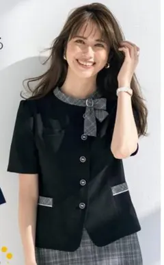 セロリー オーバーブラウス 事務服 半袖 チェック柄 5号のサムネイル