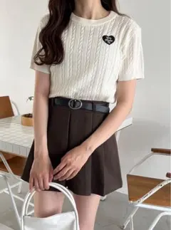 ハートロゴ刺繍ケーブル編みニットトップス[fu154] GRL