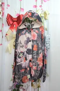 新品更にOF3Lサイズサイズ両サイドポケット美しい花がらドクロジャケット9012