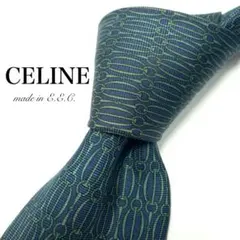 【美品】 CELINE ネクタイ 幾何学柄 グリーン E.E.C. お洒落