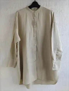 ベージュ ユニクロ UNIQLO チュニック丈 シャツ 麻混 XL