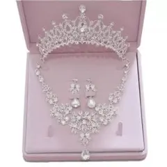 ブライダル 3点セット ティアラ イヤリング ネックレス ヘアアクセサリー