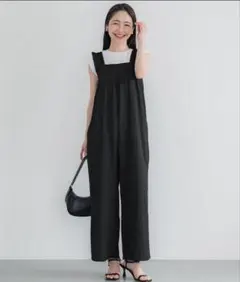 coca シボシャーリングフリルオールインワン　ブラック