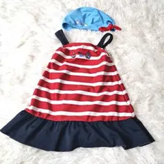 【良品】familiar 水着 スイムキャップ セット ボーダー 110