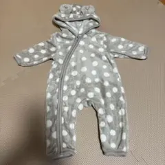 グレー 水玉 フリースロンパース 70