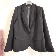 極美品✨大きいゆったりサイズ ツイードジャケット 19号(4L)黒ラメ フリンジ