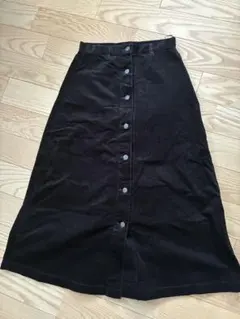 GU コーデュロイ フロントボタン スカート ブラック
